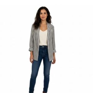 Sanctuary Striped Linen Blend Open Front Blazer Sz M Lightweight Business Casual